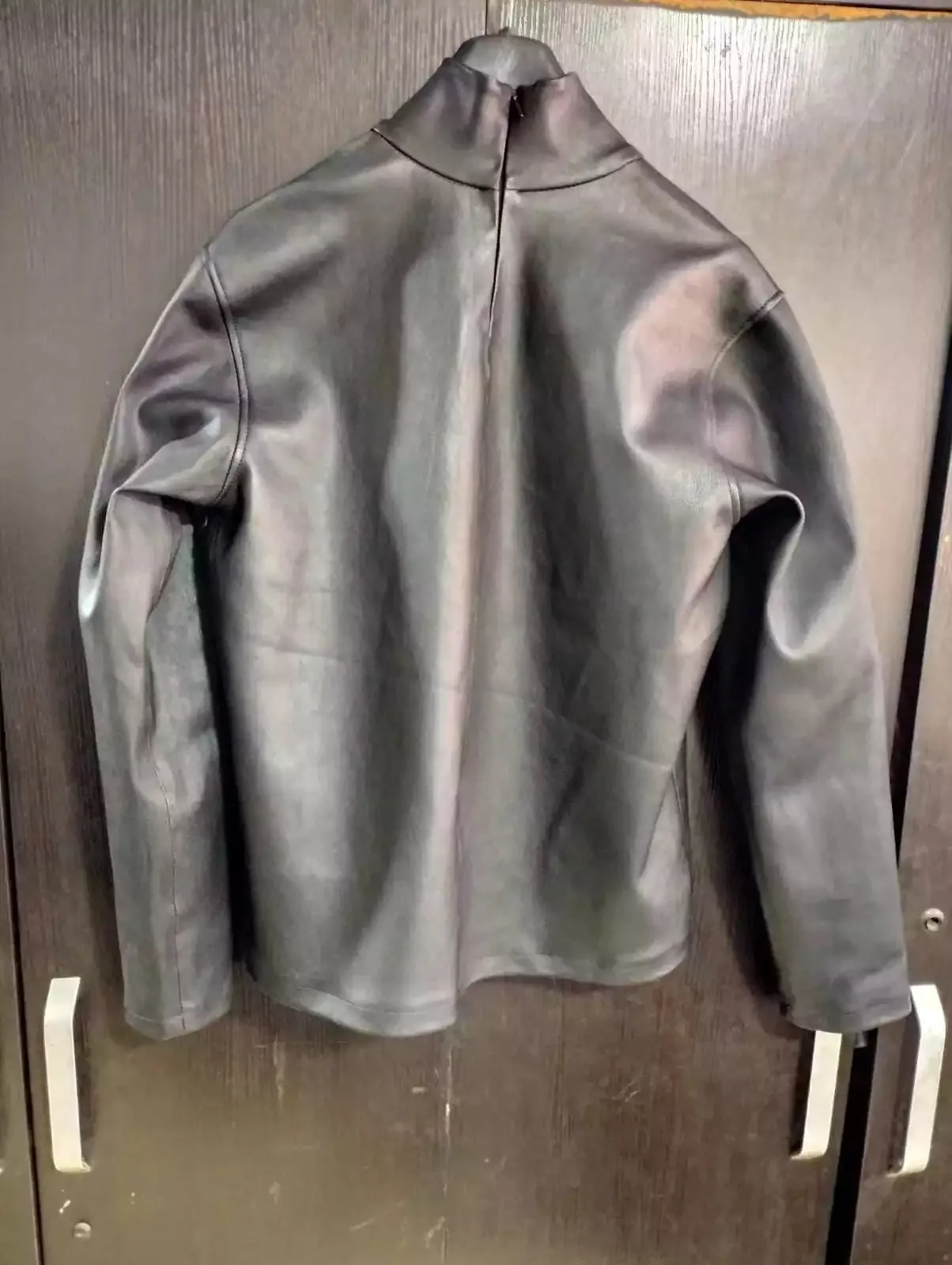 Men's & Boys Black Turtle Neck Customized Leather T-Shirt. Real Lambskin Leather