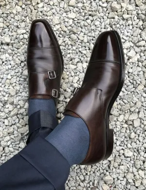 Men's Handmade Dark Brown Double Monk Dress Shoes