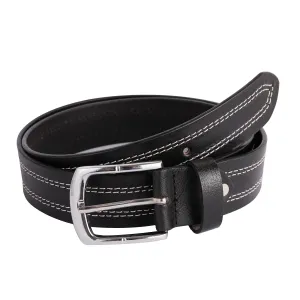 Mens Quad Stich Genuine Leather Belt - Casual Belt for Suits & Jeans, Single Prong Buckle