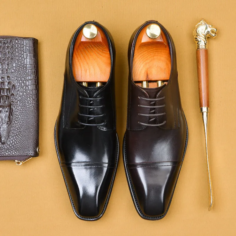 Men's Shoes Formal Business Leather Shoes British Genuine Cowhide Shoes Handmade Square Toe Shoes89252