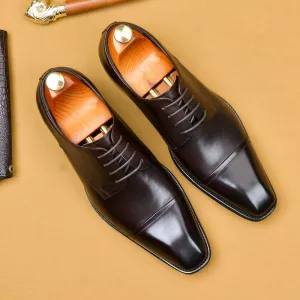 Men's Shoes Formal Business Leather Shoes British Genuine Cowhide Shoes Handmade Square Toe Shoes89252