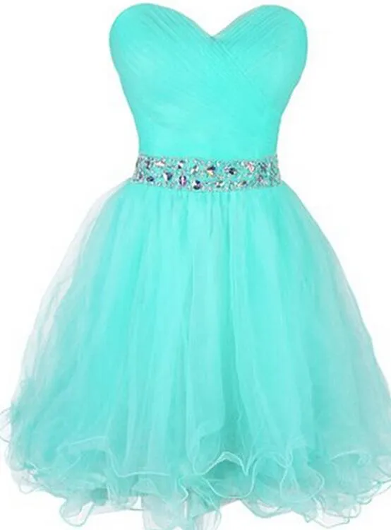 Mint Blue Short Tulle Beaded Homecoming Dresses, Sweetheart Knee Length Prom Dress 2018, Formal Gowns