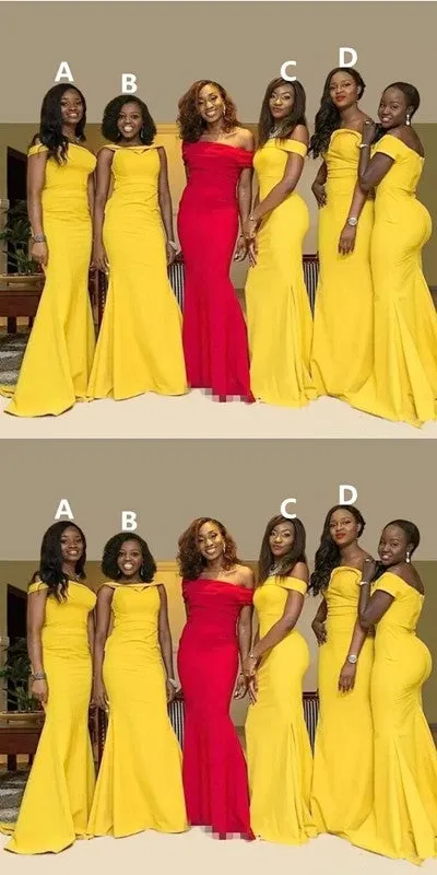 Mismatched Mermaid Yellow Cheap Long Bridesmaid Dresses Online,WG1195