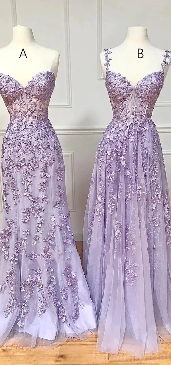 Mismatched Spaghetti Straps Sweetheart Mermaid A-line Applique Tulle Evening Prom Dress Online, OL098