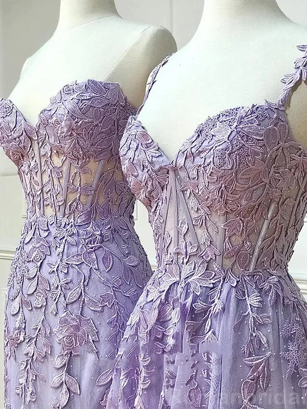 Mismatched Spaghetti Straps Sweetheart Mermaid A-line Applique Tulle Evening Prom Dress Online, OL098