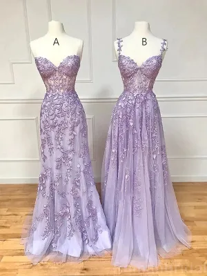 Mismatched Spaghetti Straps Sweetheart Mermaid A-line Applique Tulle Evening Prom Dress Online, OL098