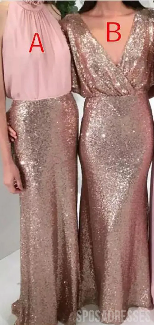 Mismatched V Neck & Halter & Sweetheart Long Bridesmaid Dresses Online, WG884
