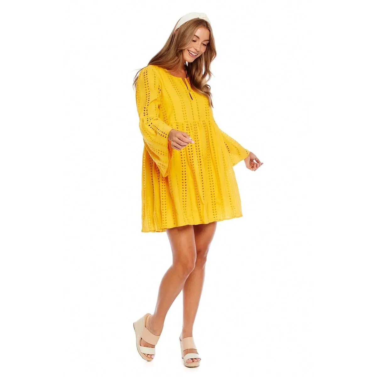 Mud Pie Mustard Raylee Eyelet Dress