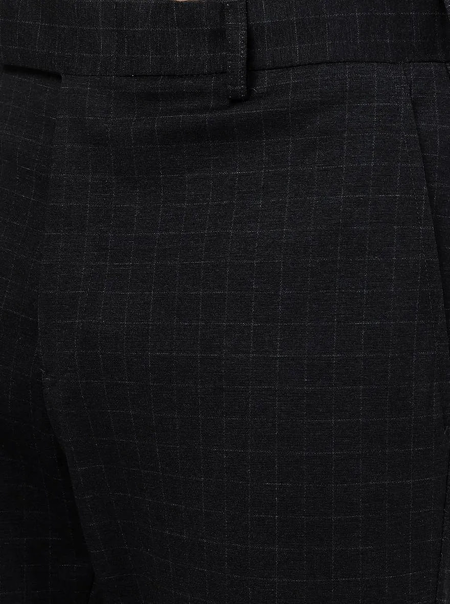 Navy Blue Checked Slim Fit Formal Trouser | JB Studio