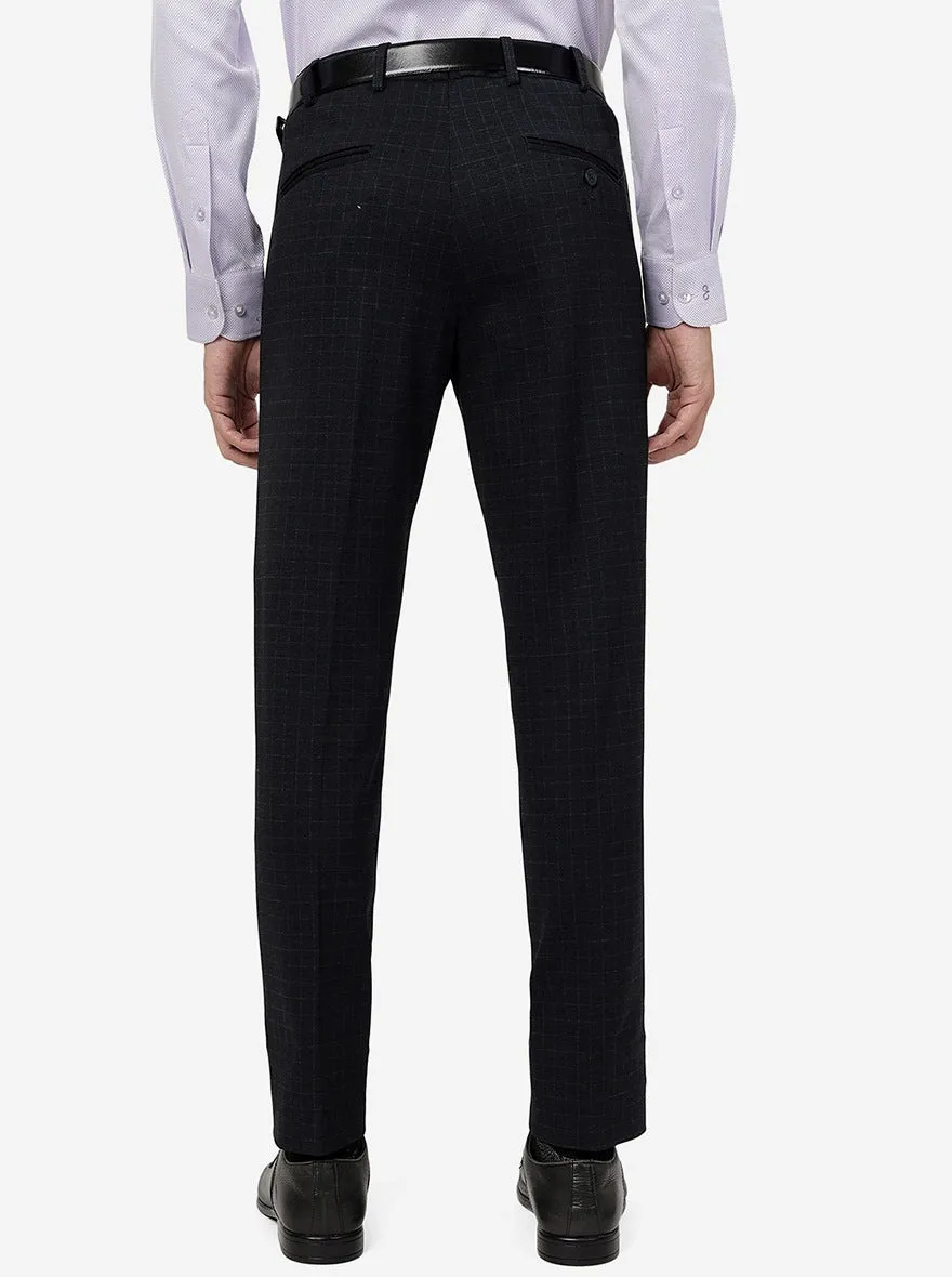 Navy Blue Checked Slim Fit Formal Trouser | JB Studio