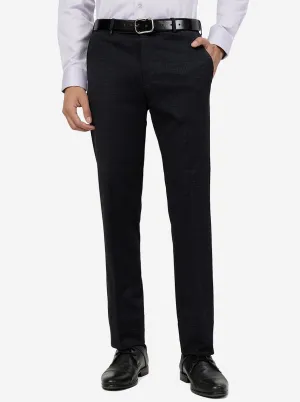 Navy Blue Checked Slim Fit Formal Trouser | JB Studio