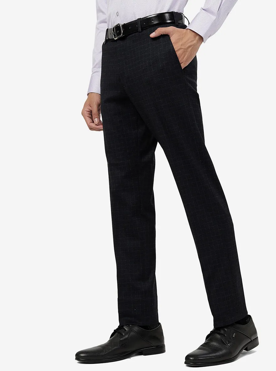 Navy Blue Checked Slim Fit Formal Trouser | JB Studio