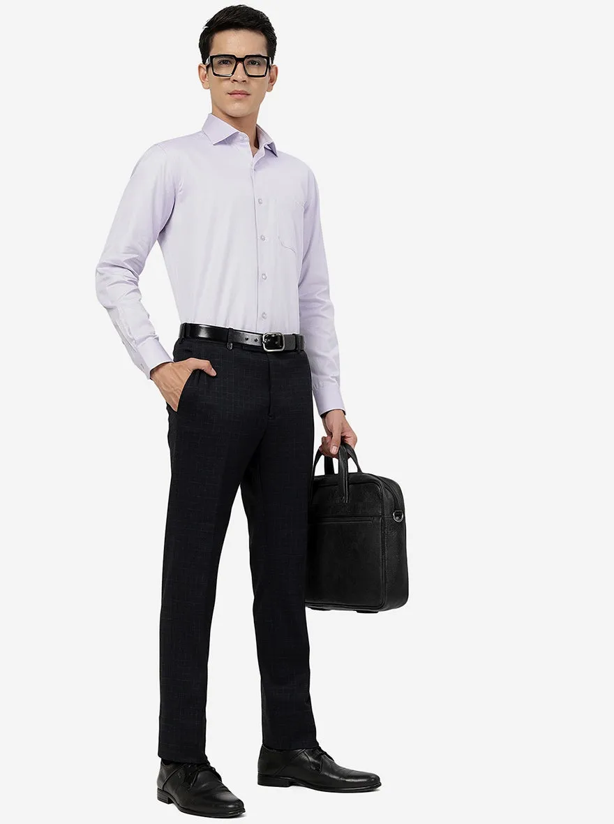 Navy Blue Checked Slim Fit Formal Trouser | JB Studio