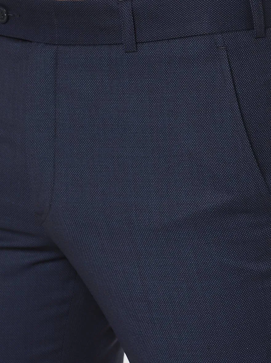 Navy Blue Solid Slim Fit Formal Trouser | JadeBlue
