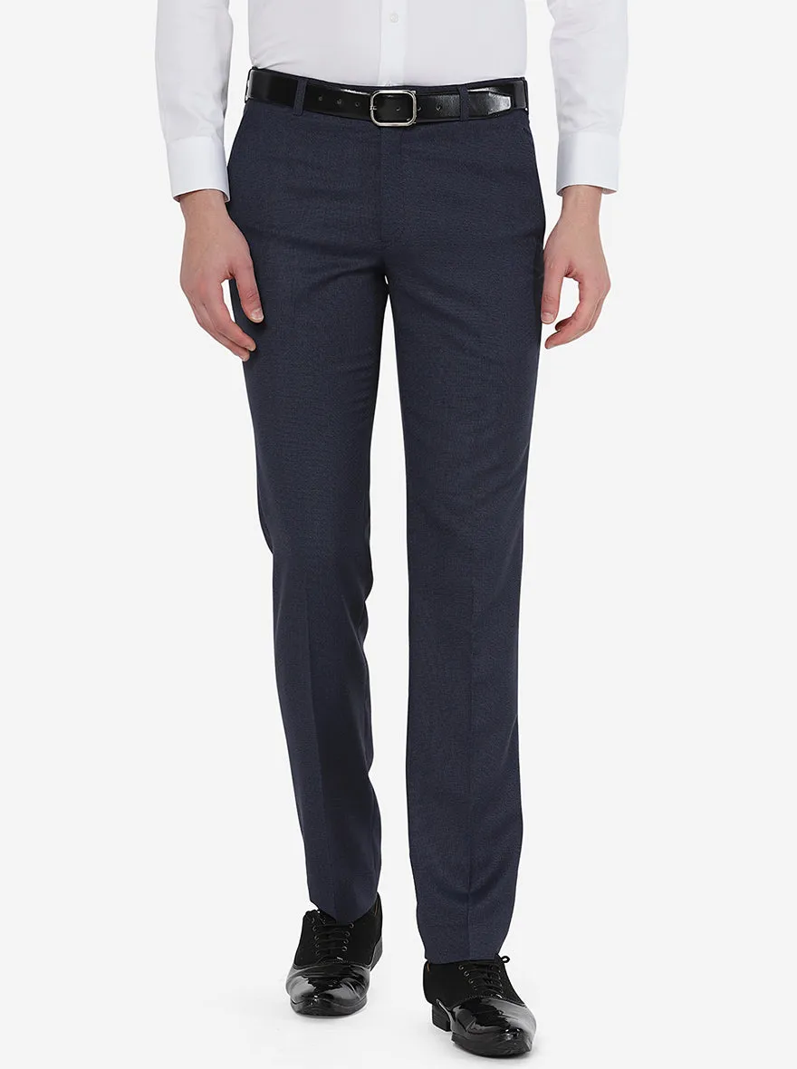 Navy Blue Solid Slim Fit Formal Trouser | JadeBlue
