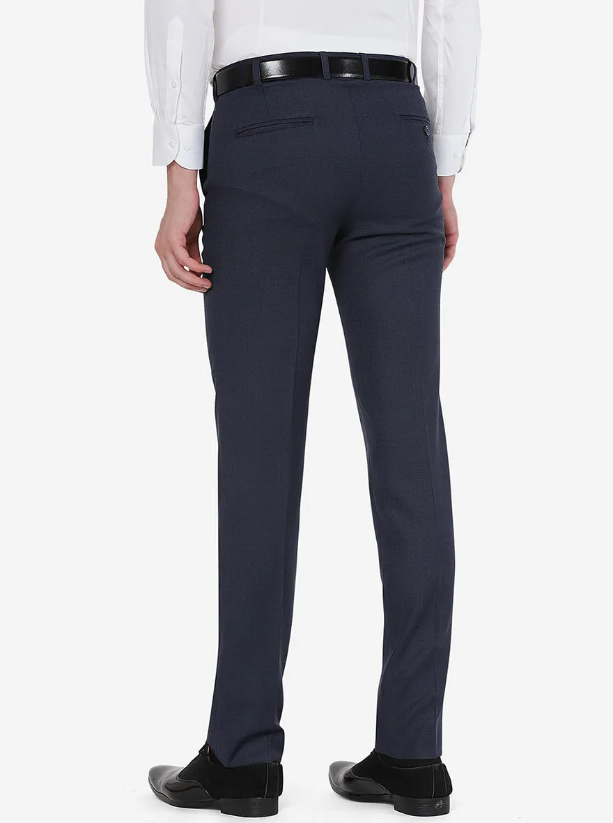 Navy Blue Solid Slim Fit Formal Trouser | JadeBlue