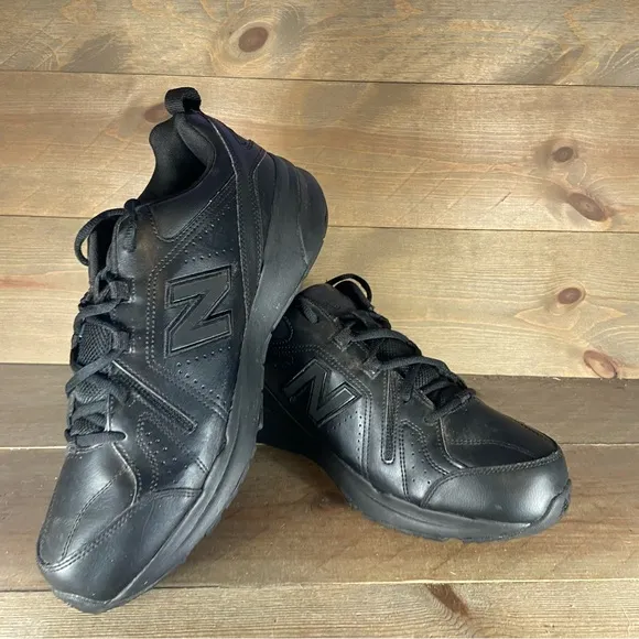 new balance 608 V5 mens size 12 wide 2E shoes black leather walking sneakers