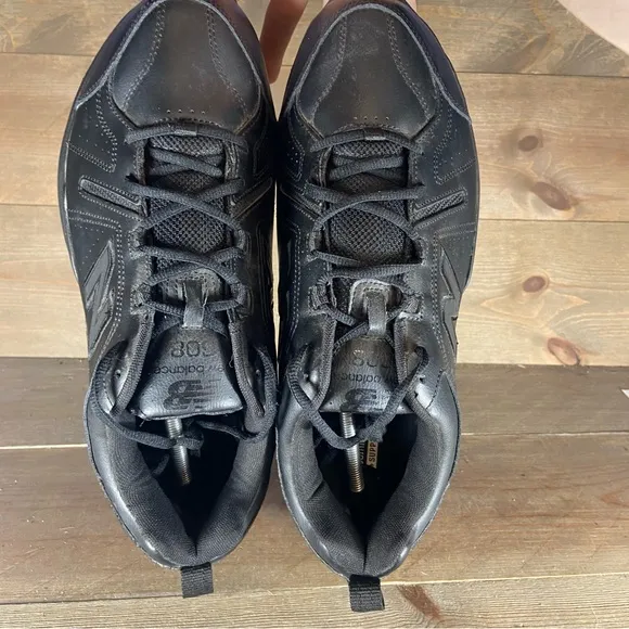 new balance 608 V5 mens size 12 wide 2E shoes black leather walking sneakers