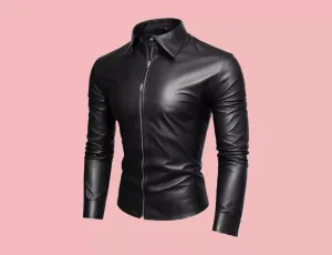 New Men's & Boys Black & Red Leather T-Shirt. Real Soft Lambskin Jacket.