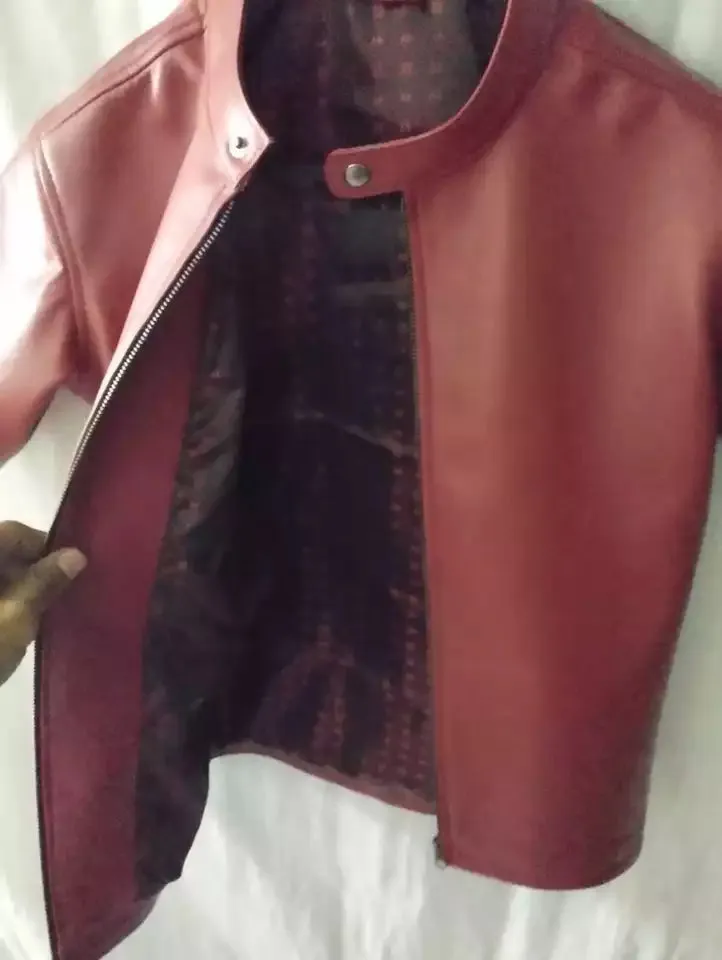 New Men's & Boys Black & Red Leather T-Shirt. Real Soft Lambskin Jacket.