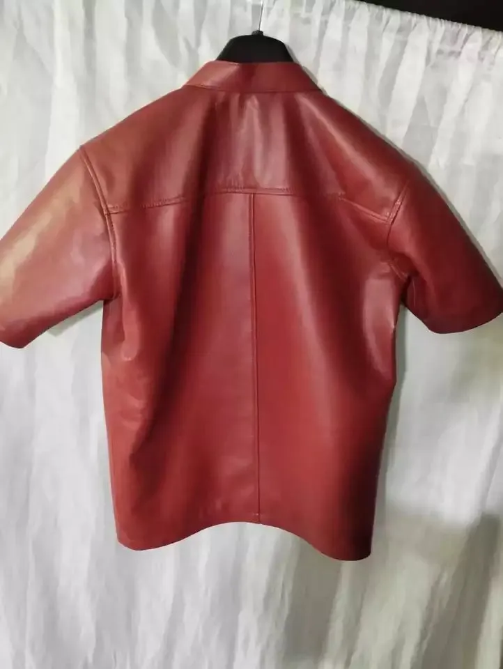 New Men's & Boys Black & Red Leather T-Shirt. Real Soft Lambskin Jacket.