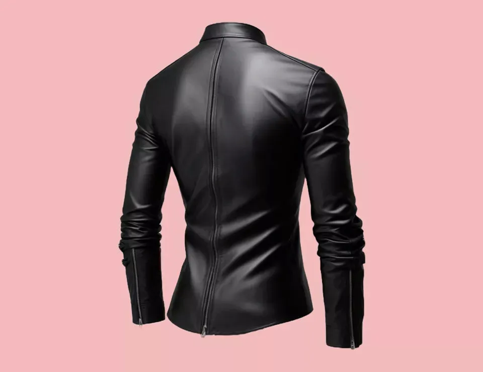 New Men's & Boys Black & Red Leather T-Shirt. Real Soft Lambskin Jacket.