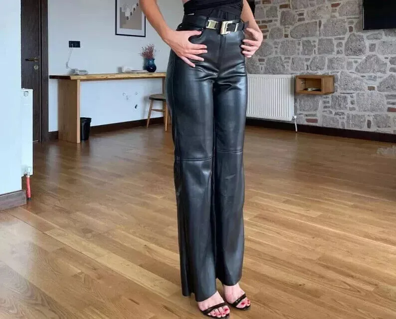 New Women's Formal Leather Pant. Real Soft Lambskin Leather Stylish Pant. 34