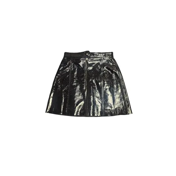 NWT Aje Black Patent Leather Mini A-Line Skirt Sz XS COS Goth Whimsygoth Shiny