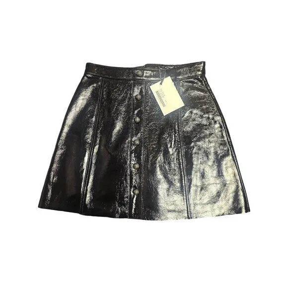 NWT Aje Black Patent Leather Mini A-Line Skirt Sz XS COS Goth Whimsygoth Shiny