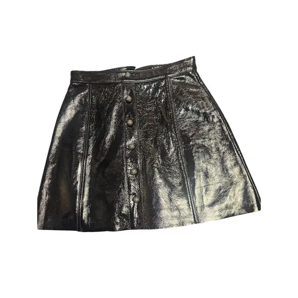 NWT Aje Black Patent Leather Mini A-Line Skirt Sz XS COS Goth Whimsygoth Shiny