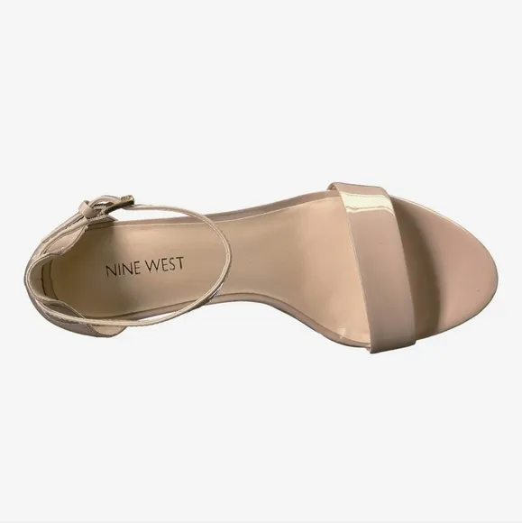 NWT Nine West Pruce Ankle Strap Heeled Sandals in Sleek Nude Faux Leather Sz.8