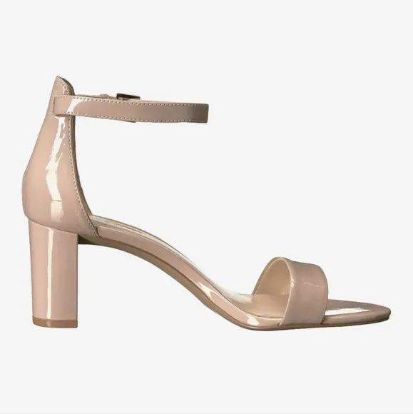 NWT Nine West Pruce Ankle Strap Heeled Sandals in Sleek Nude Faux Leather Sz.8