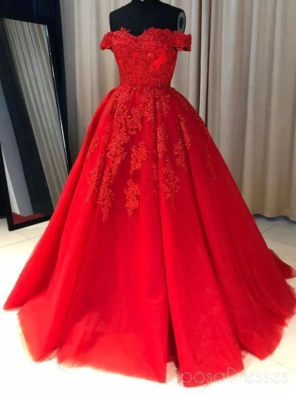 Off Shoulder Emerald Green Lace A line Long Custom Evening Prom Dresses, 17428
