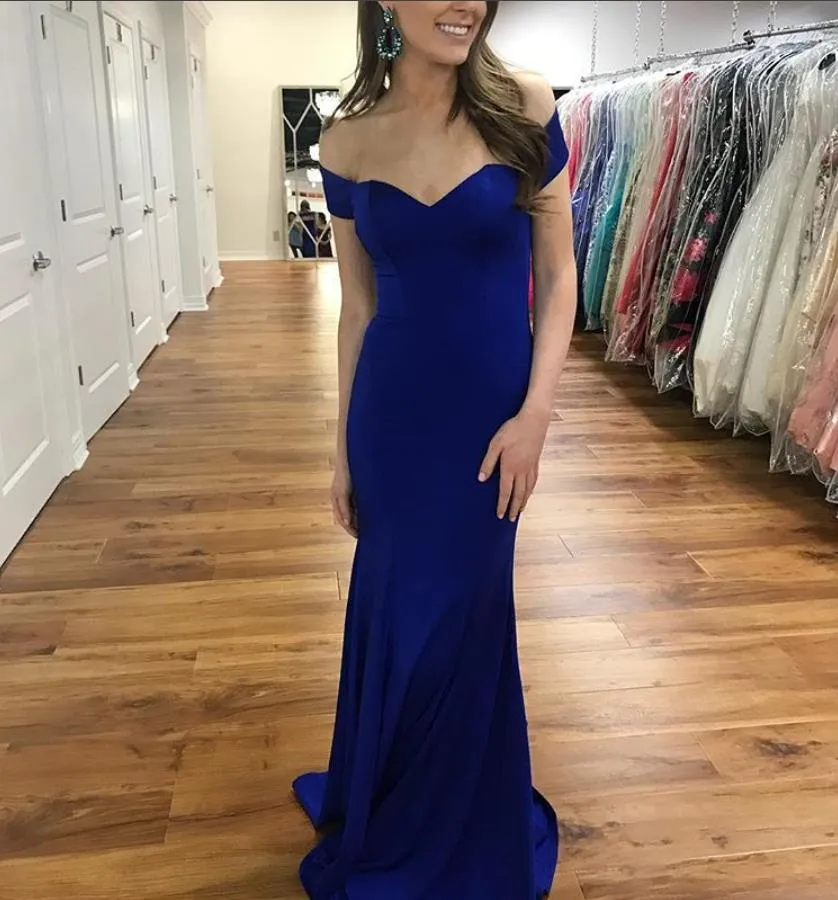 Off Shoulder Sweetheart Jersey Prom Dresses Long Evening Dresses