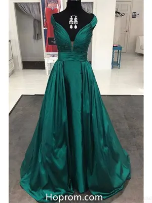 Off Shoulder V neck Long Prom Dresses