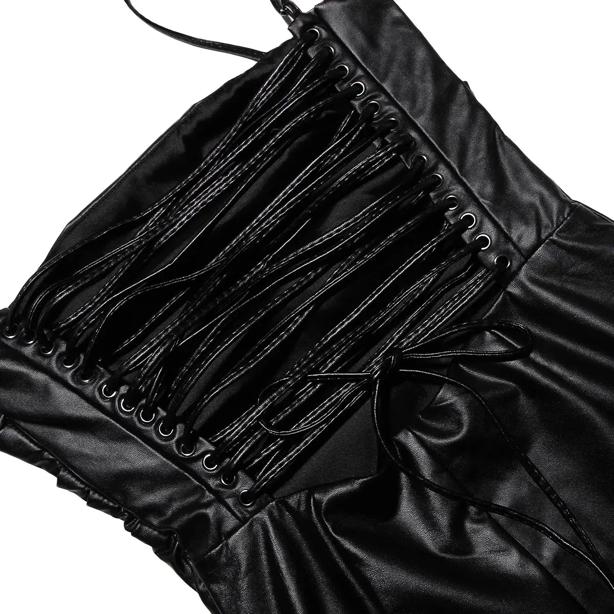 Onyx Lace-Up Faux Leather Midi Dress