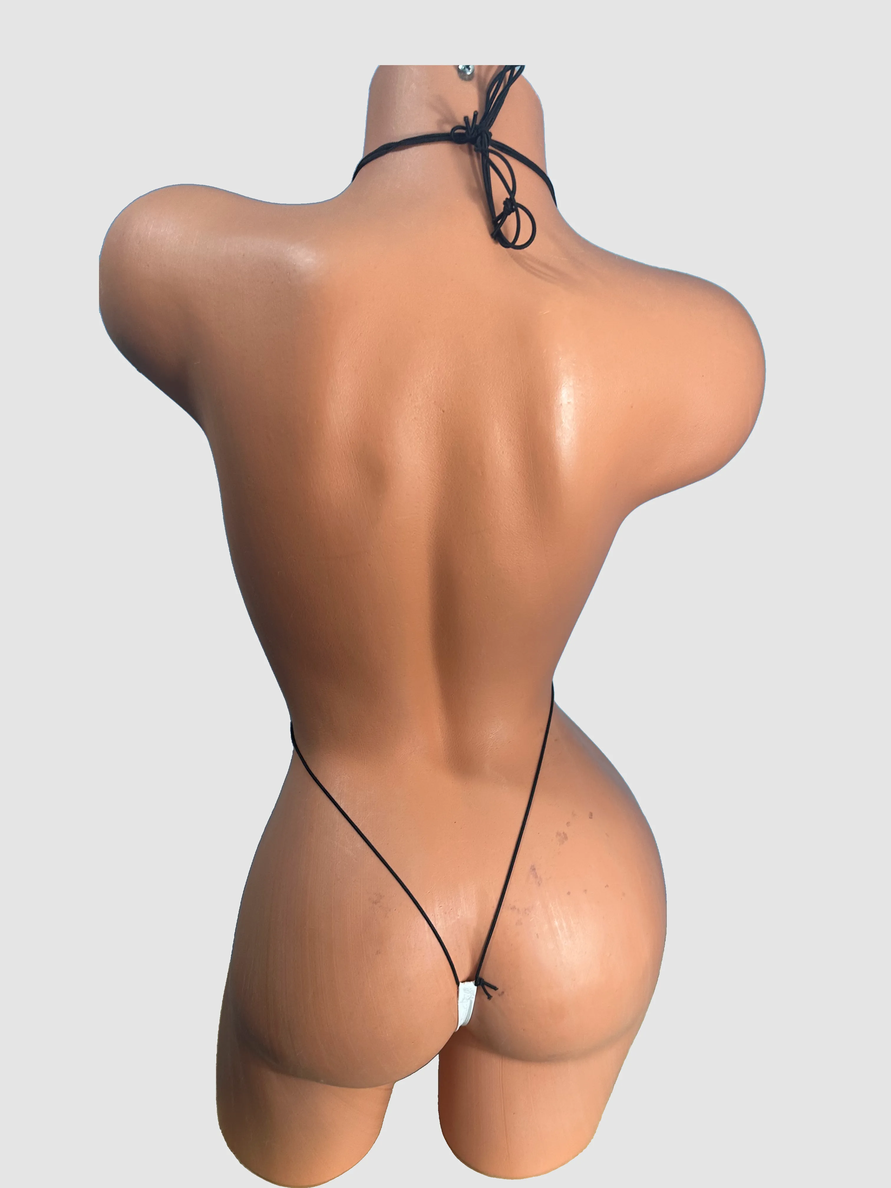 Patent Leather white Slingshot Bikini black string