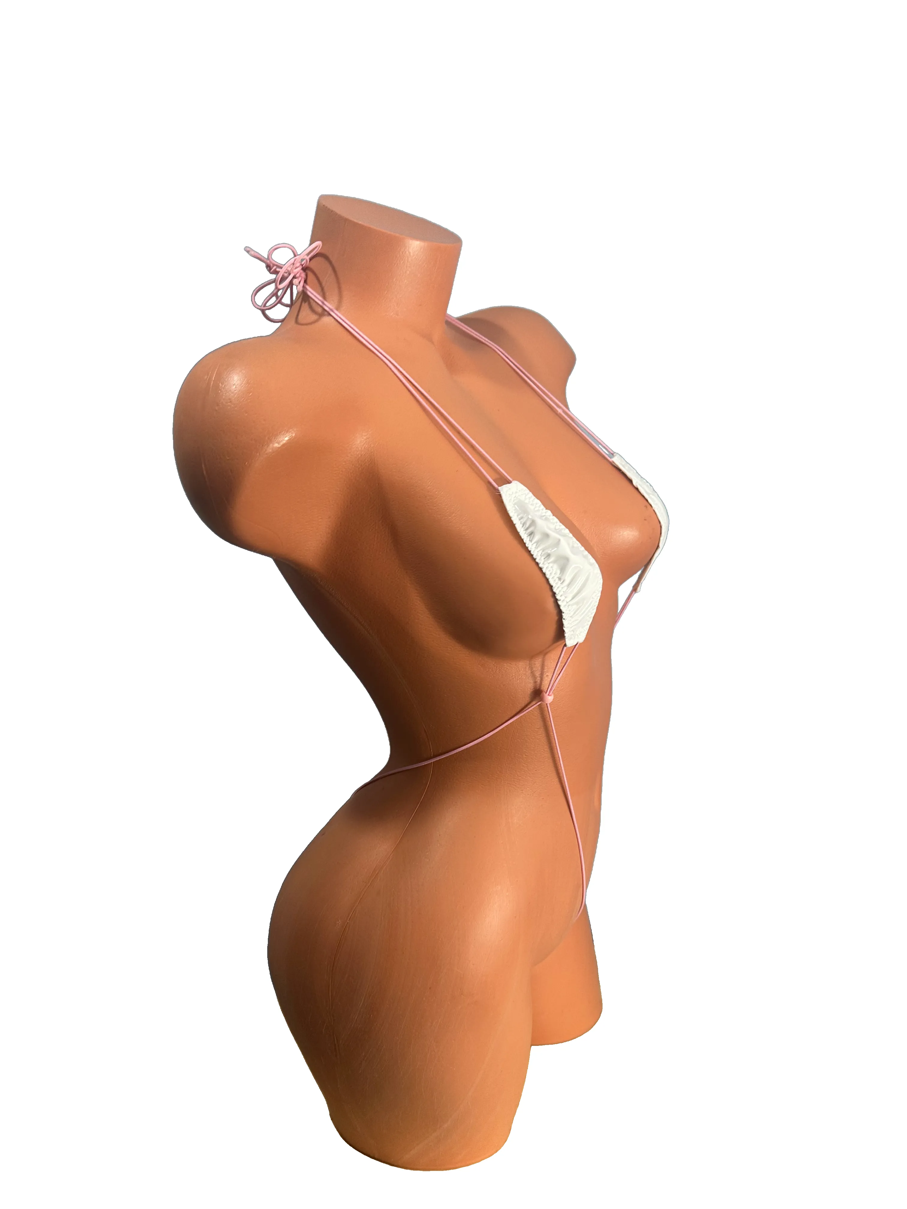 Patent Leather white Slingshot Bikini pink string