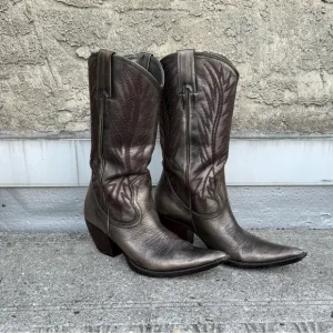 Penny Loves Kenny Pewter Metallic Leather Cowboy Boots Size 6