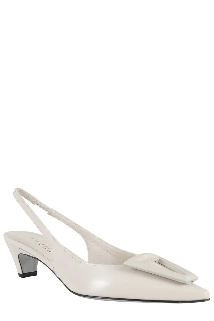 Pointed Toe Slingback Shoes With Decorative Application