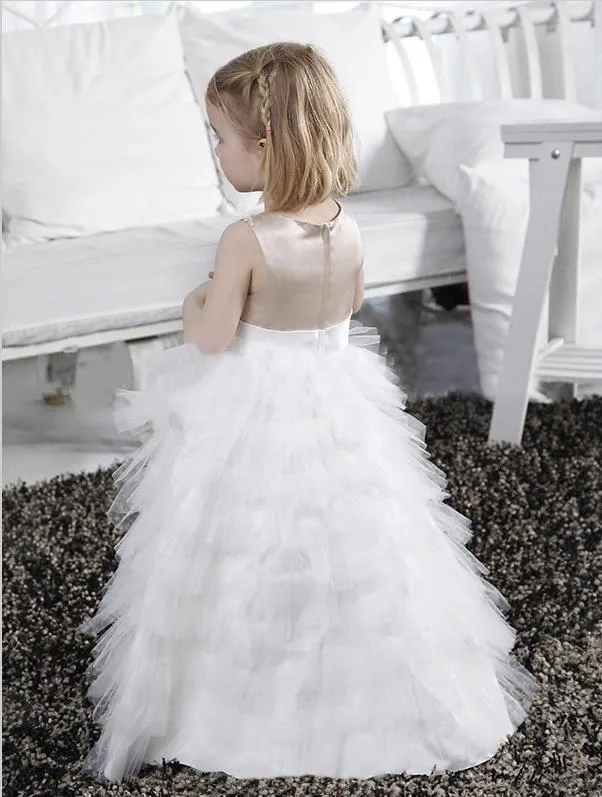 Princess Long Tulle Scoop Sleeveless Flower Girl Dresses With Bowknot
