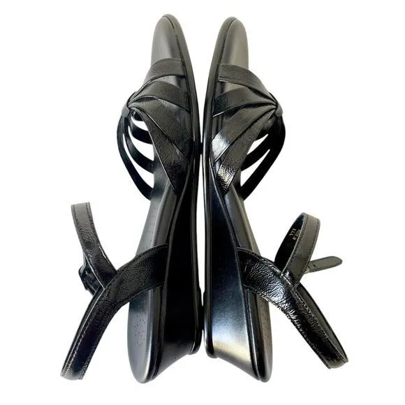 SAS Tripad Strippy Comfort‎ Wedge Sandal Black Patent Dress Made in USA Size 11