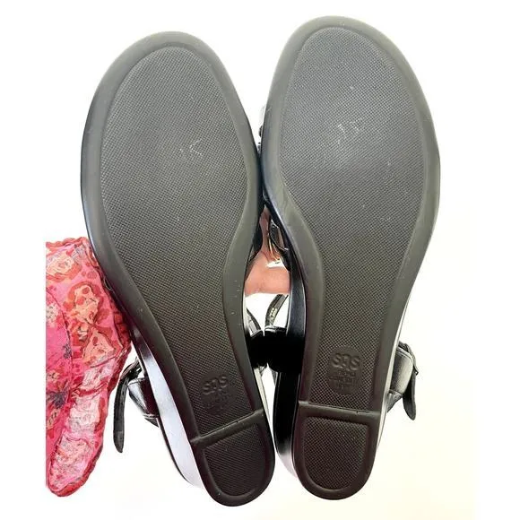 SAS Tripad Strippy Comfort‎ Wedge Sandal Black Patent Dress Made in USA Size 11