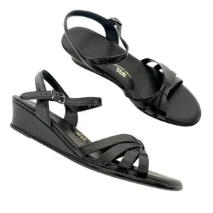 SAS Tripad Strippy Comfort‎ Wedge Sandal Black Patent Dress Made in USA Size 11