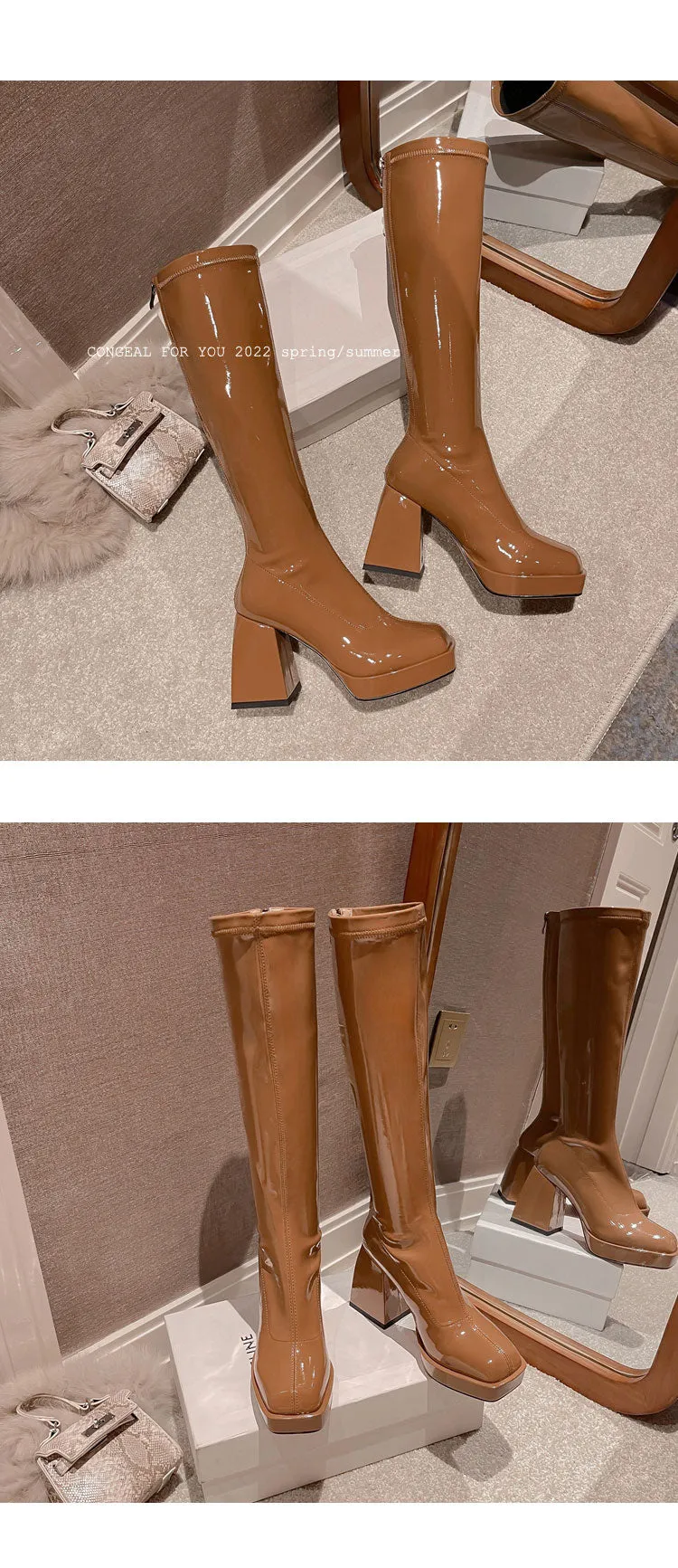 Selene-300 Knee-High Patent Leather Boots