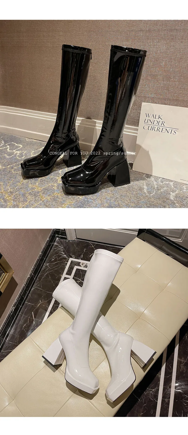 Selene-300 Knee-High Patent Leather Boots
