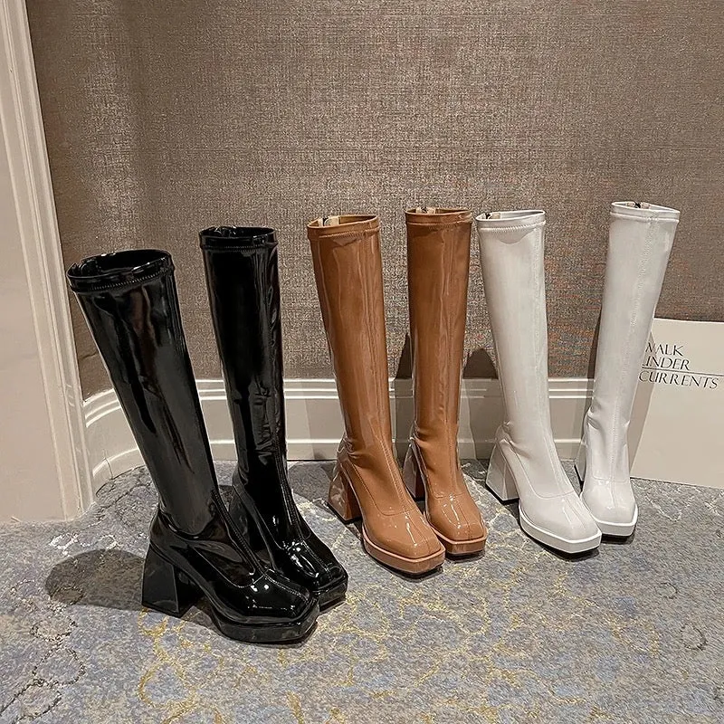 Selene-300 Knee-High Patent Leather Boots