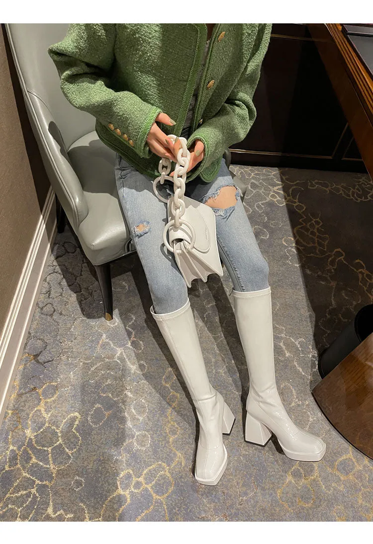 Selene-300 Knee-High Patent Leather Boots