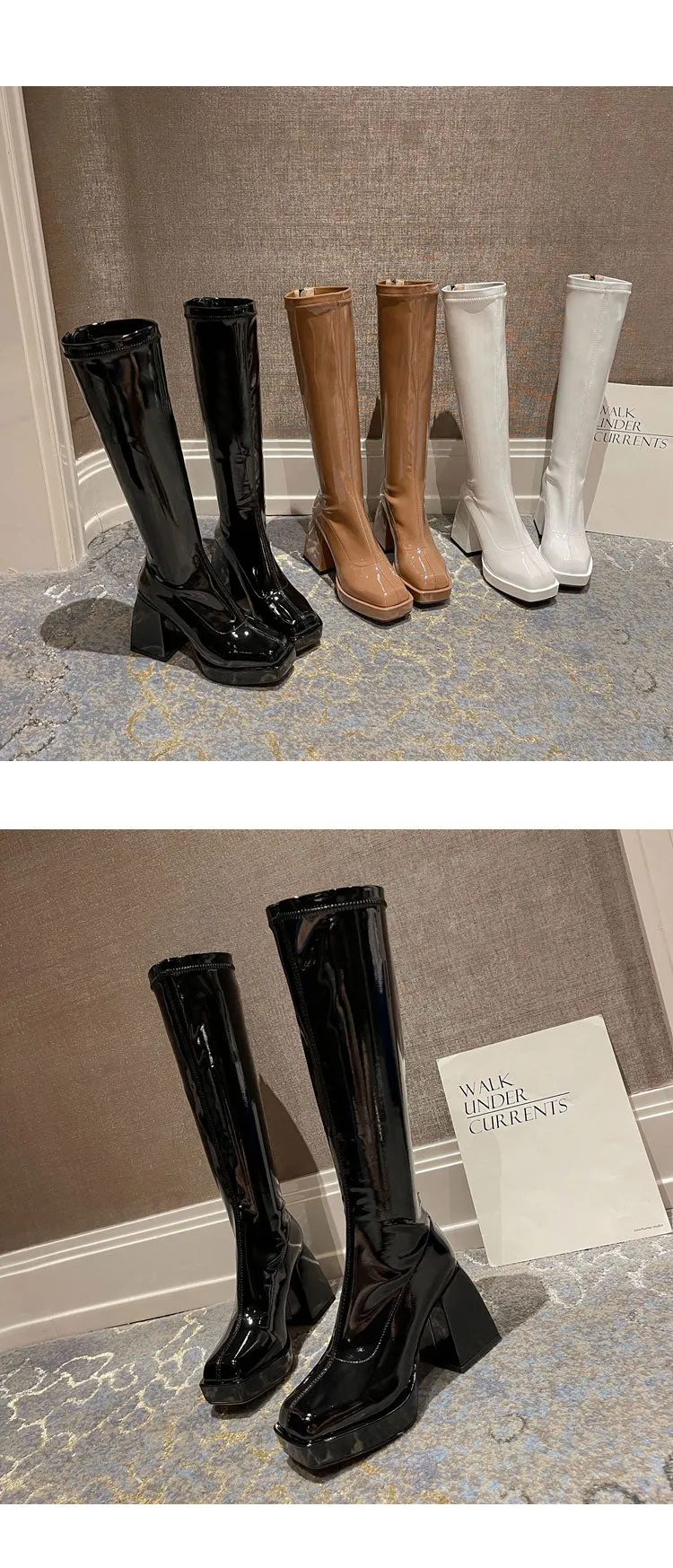 Selene-300 Knee-High Patent Leather Boots