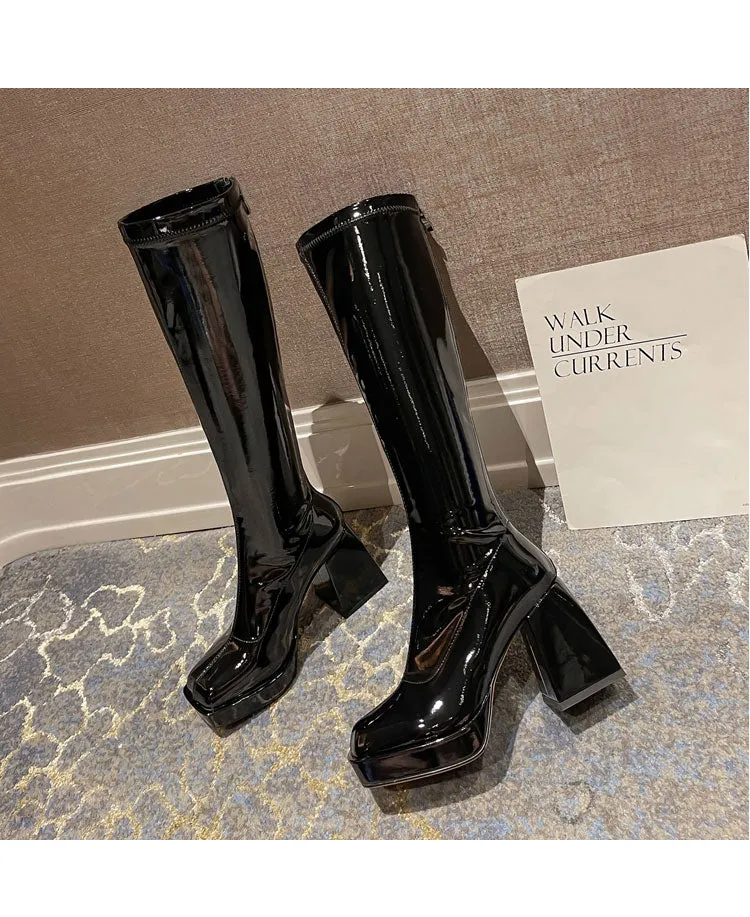 Selene-300 Knee-High Patent Leather Boots